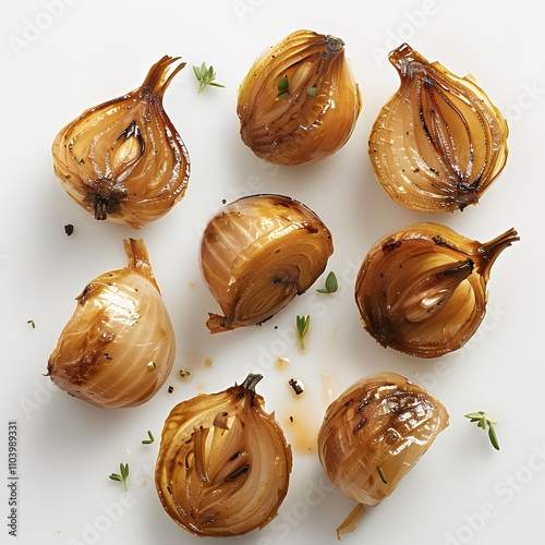 Wallpaper Mural A collection of caramelized onions garnished with herbs on a white background. Torontodigital.ca