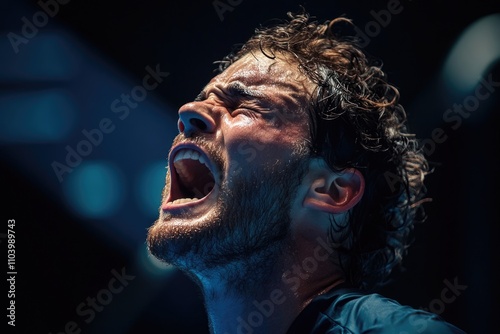 A man showing surprise or shock with an open mouth photo