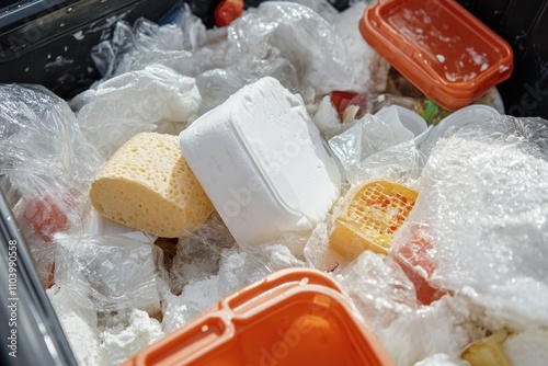 A plastic container filled with various food items