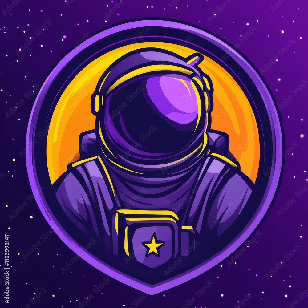 Astronaut against galaxy as cartoon style logo