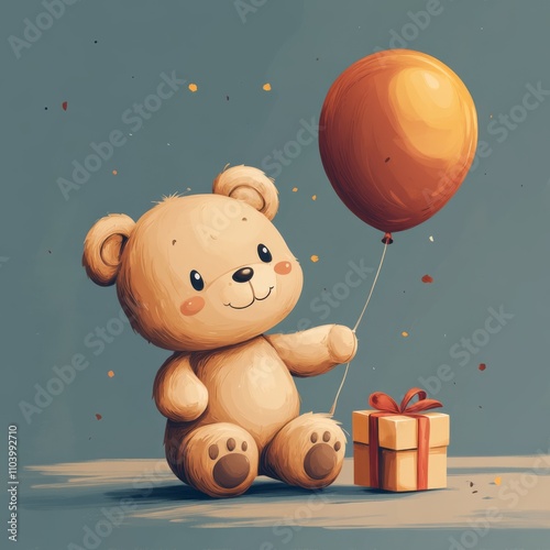 Obraz na płótnie Birthday teddy bear, cartoon style, muted colors, flat, vector style w salonie
