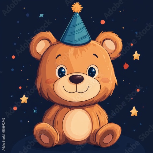 Obraz na płótnie Birthday teddy bear, cartoon style, muted colors, flat, vector style w salonie