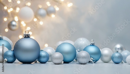 Christmas background with faint glimmering lights and abstract representations of Christmas baubles	
