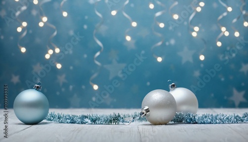 Christmas background with faint glimmering lights and abstract representations of Christmas baubles	
