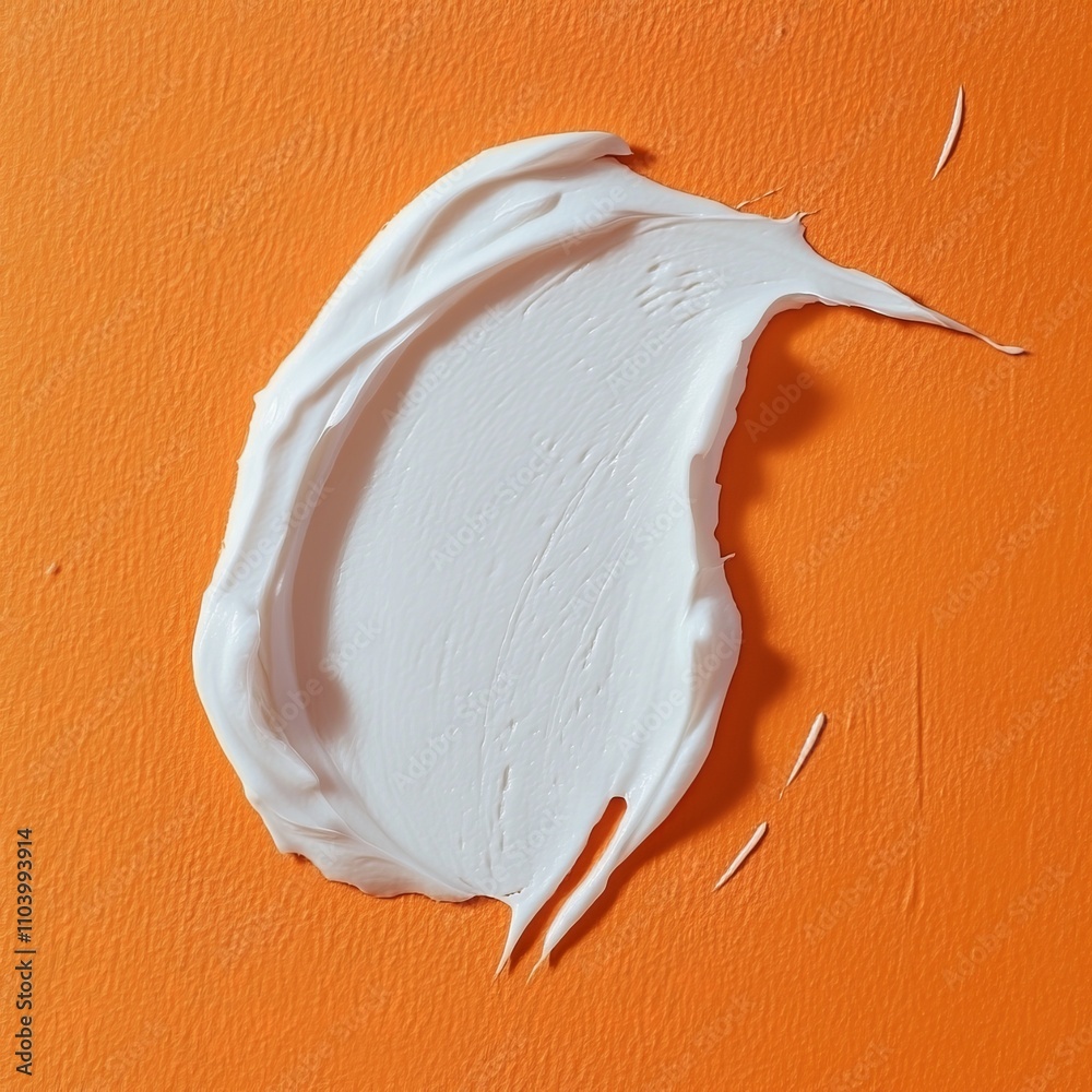 Close up white skincare cream on orang textured background, simple, subtle, pastel