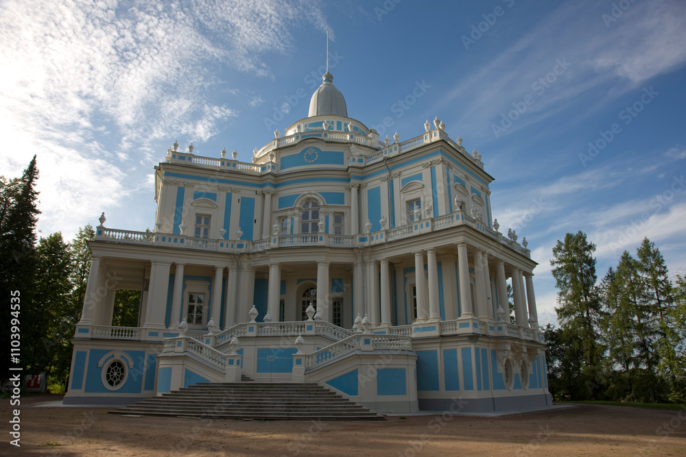 Fototapeta premium Russia Leningrad region palace complex Oranienbaum view on a cloudy summer day