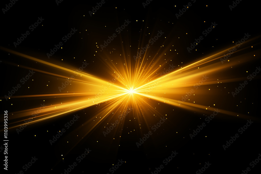 Fototapeta premium A illustration of a yellow neon spotlight emitting radiant spark effects on dark background
