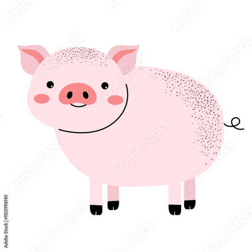 Cartoon cute pig. Farm animals. Childish illustration. Kids style