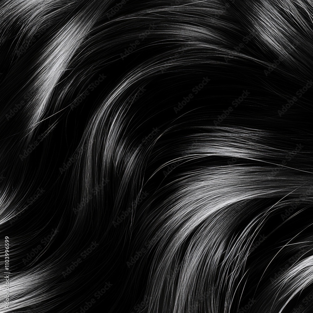 Close-up of sleek, smooth, wavy black hair. the hair is shiny and healthy, reflecting subtle highlights Close-up of sleek, smooth, wavy black hair. the hair is shiny and healthy, reflecting subtle highlights