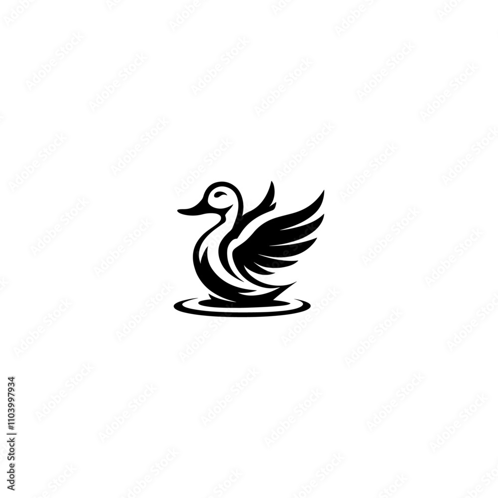 A Swan silhouette Swimming in water vector art illustration A Swan silhouette Swimming in water vector art illustration