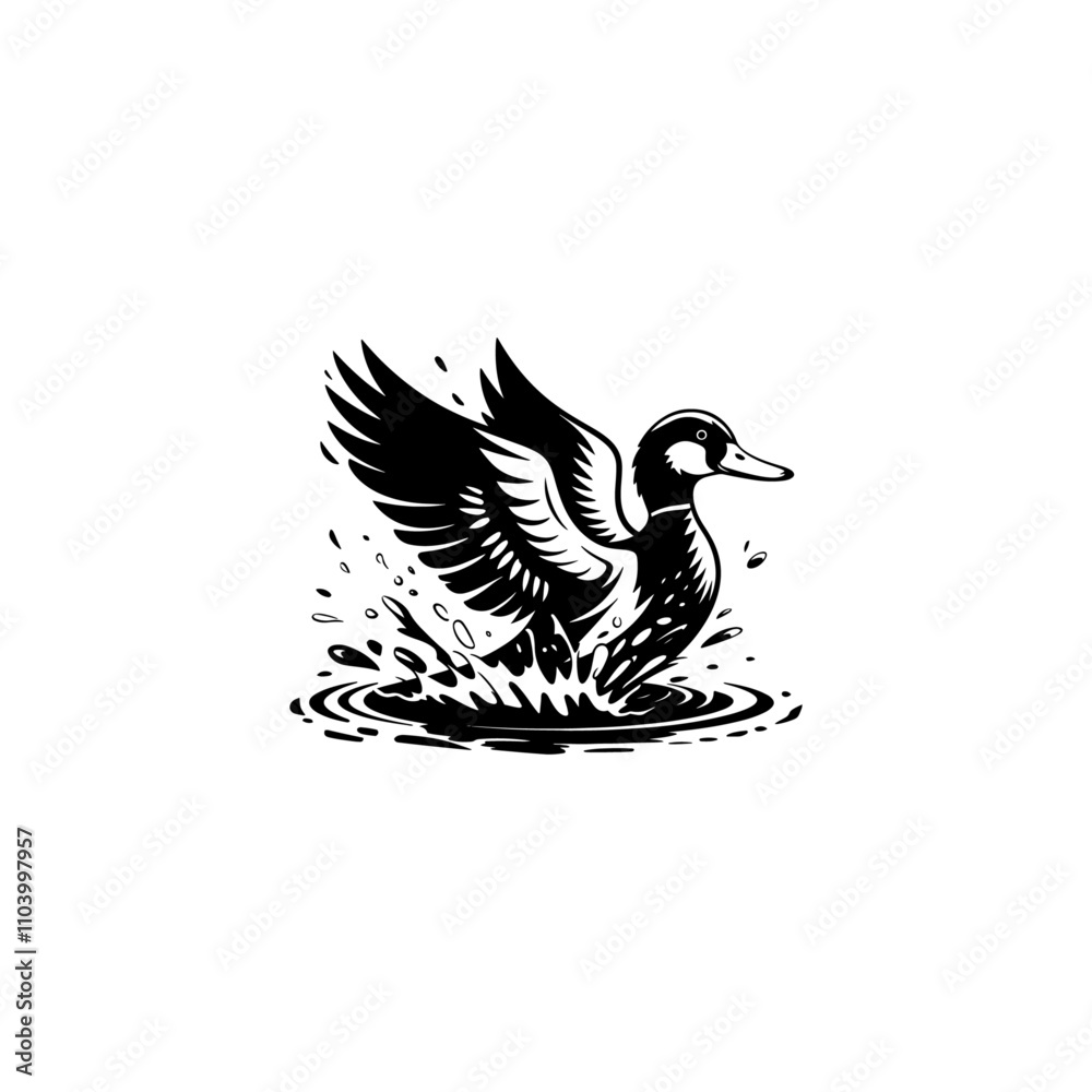 Obraz premium A Swan silhouette Swimming in water vector art illustration