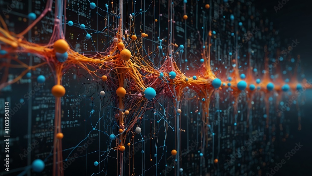 Obraz premium 3D neural network illustrating big data and cybersecurity.