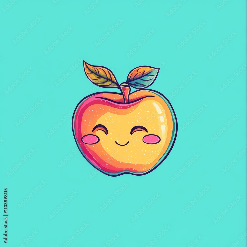 Kids illustration, a cute and lovely apple, cartoon style, thick lines, vivid color