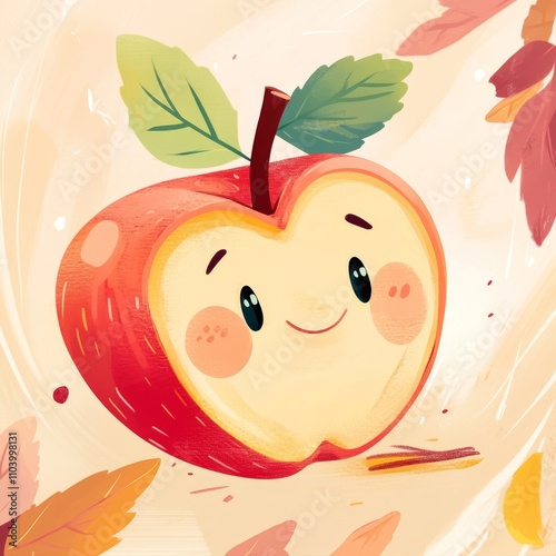 Obraz na płótnie Kids illustration, a cute and lovely apple, cartoon style, thick lines, vivid color w salonie