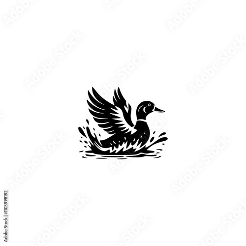 Silhouette Duck Swimming vector illustration with waves, duck silhouette