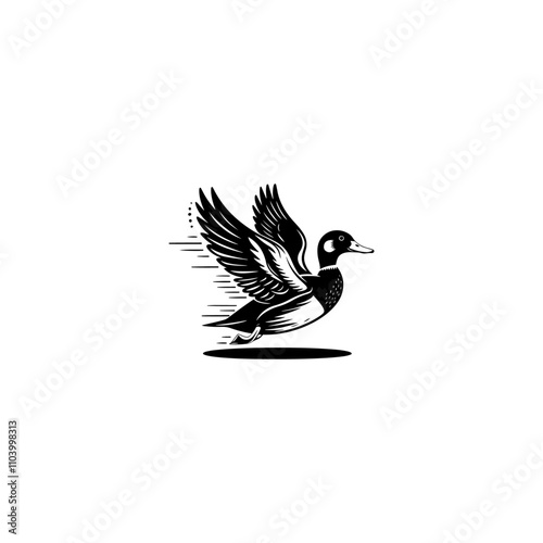 A Duck silhouette flying vector illustration, flying duck goose logo icon