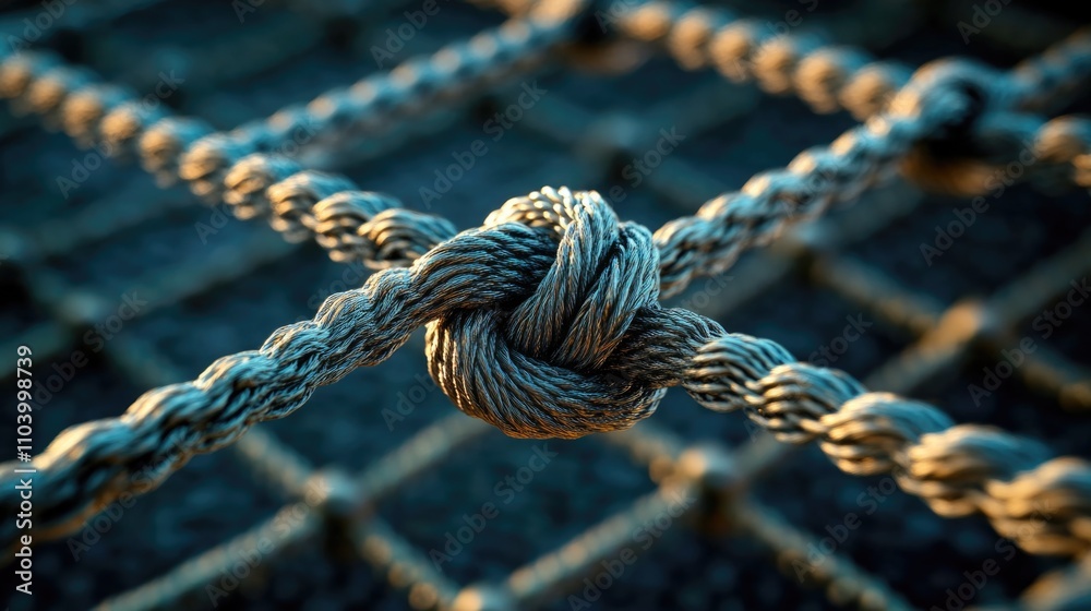A close-up view of a rope wrapped around a fence post, great for outdoor or adventure-themed projects A close-up view of a rope wrapped around a fence post, great for outdoor or adventure-themed projects