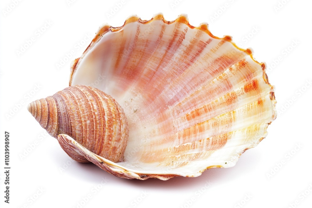 Fototapeta premium A detailed view of a shell on a white background