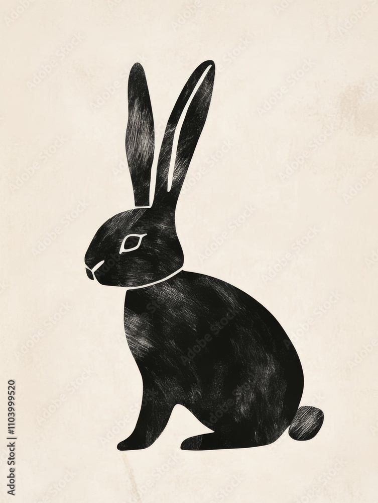 Monochrome scandi bunny animal art for kids light beige background