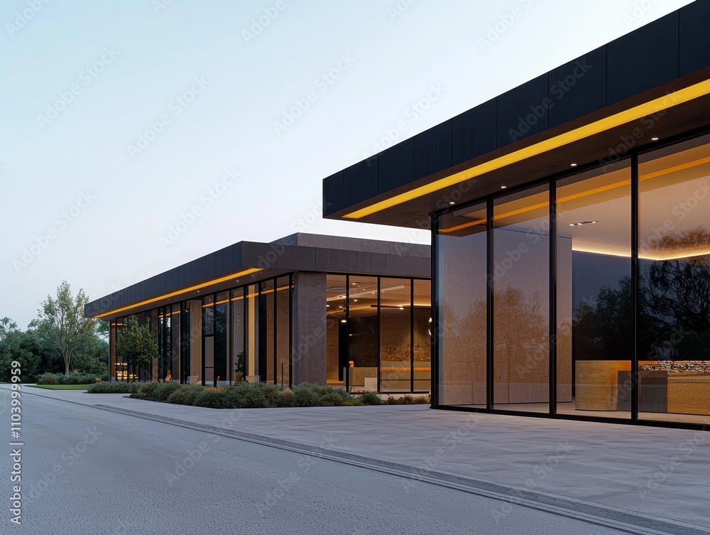 Modern Urban Architecture Serene Glass Buildings in Tranquil Setting, Minimalist Design High-End Real Estate Portfolio or Design Concept Modern Urban Architecture Serene Glass Buildings in Tranquil Setting, Minimalist Design High-End Real Estate Portfolio or Design Concept