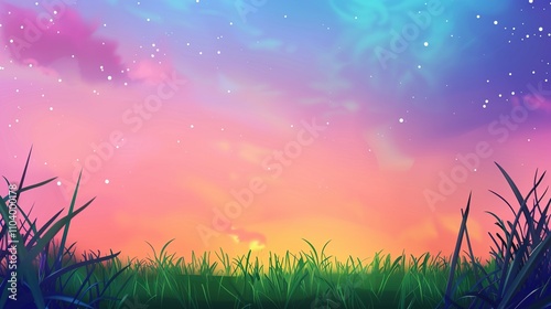 Morning Glow Sky and Grass Background Image