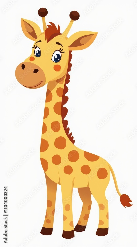 Fototapeta premium Cute Cartoon Giraffe Character Standing on a White Background With Playful Expression. Generative AI