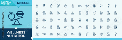 Wellness Nutrition icon set. Containing stomach, carbohydrate, health, nutrition, calories, symbol, food, natural. Minimalistic web and UI icons. Vector outline and solid icons collection.