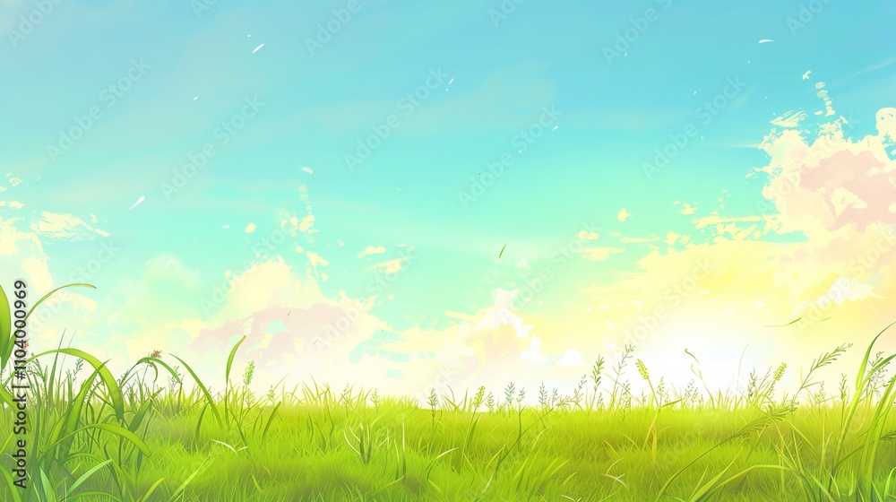 Morning Glow Sky and Grass Background Image Morning Glow Sky and Grass Background Image