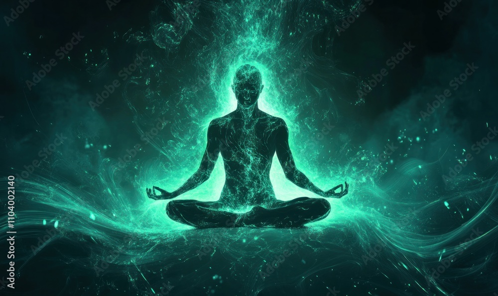 Meditative Energy: Silhouette in Luminous Aura Meditative Energy: Silhouette in Luminous Aura