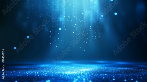 Abstract blue technology background with floating particles and network lines on a dark blue gradient