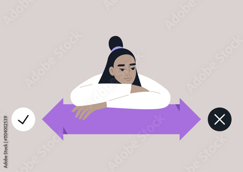 A person reflects deeply while contemplating decisions, surrounded by contrasting yes and no symbols, This thoughtful moment showcases the essence of choice and contemplation.