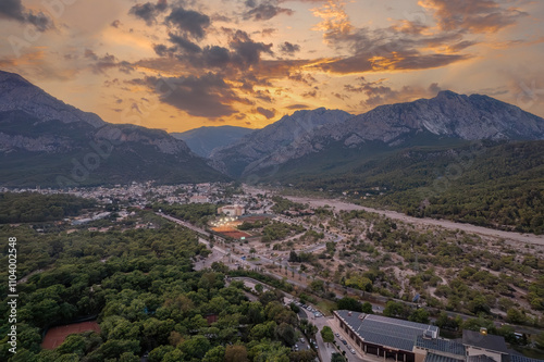 Obraz na płótnie Kemer city beach aerial panoramic view. Kemer is a seaside resort town in Antalya Province in Turkey. w salonie