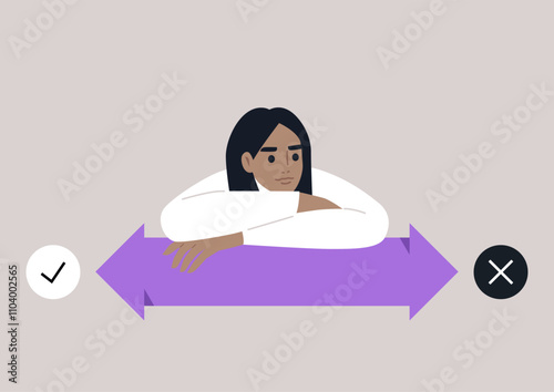A person reflects deeply while contemplating decisions, surrounded by contrasting yes and no symbols, This thoughtful moment showcases the essence of choice and contemplation.