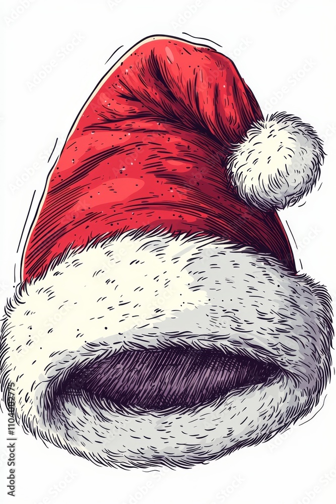 Santa hat, cartoon style, bold outlines, white background