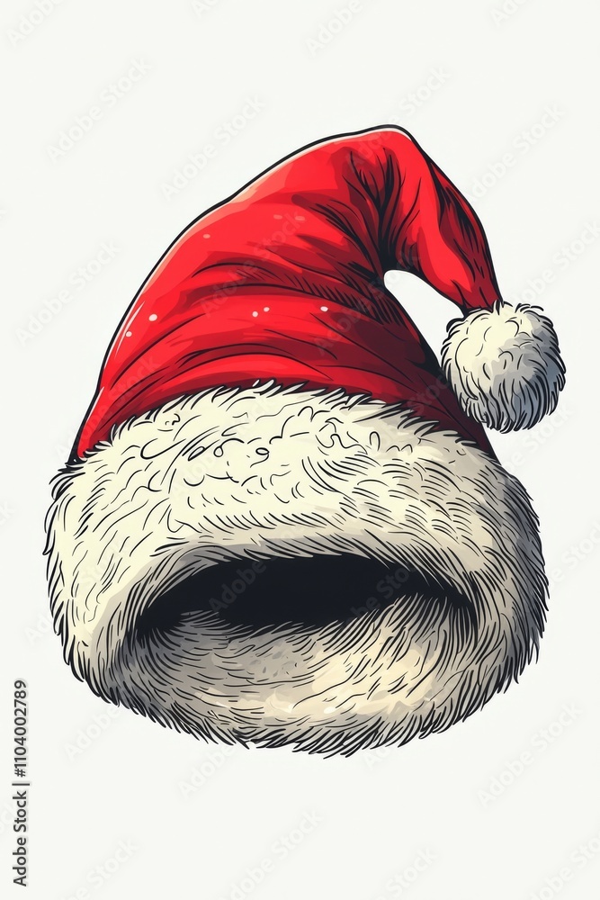 Santa hat, cartoon style, bold outlines, white background