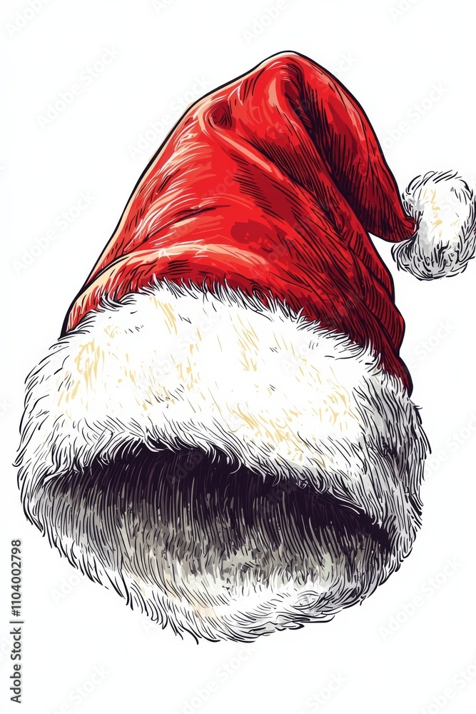 Santa hat, cartoon style, bold outlines, white background