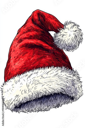Santa hat, cartoon style, bold outlines, white background