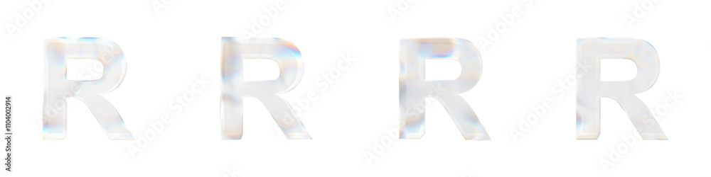 Set of 4 3d letter R with glass distortion effect isolated on a transparent background. 3d transparent elements for graphic design. Set of 4 3d letter R with glass distortion effect isolated on a transparent background. 3d transparent elements for graphic design.