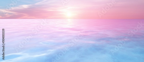  beautiful landscape of a sunset over the ocean. The sky is a gradient of pink and blue, with the sun partially visible in the top right corner.