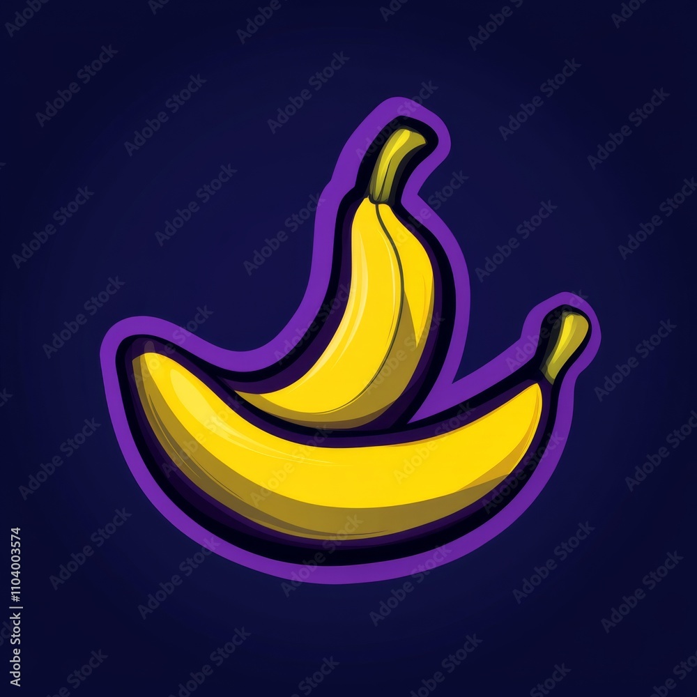Simple vector logo for a game, featuring a banana in a cartoon style on a dark blue background with a purple outline