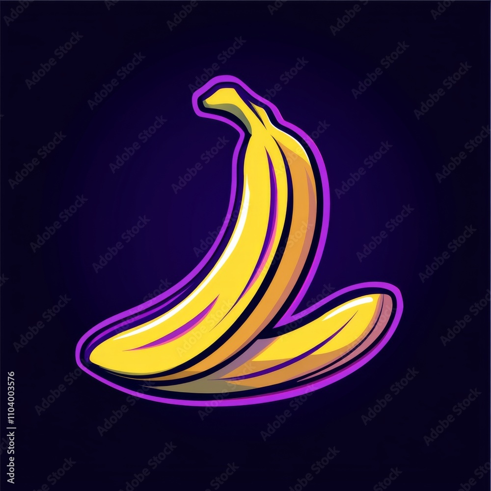 Simple vector logo for a game, featuring a banana in a cartoon style on a dark blue background with a purple outline