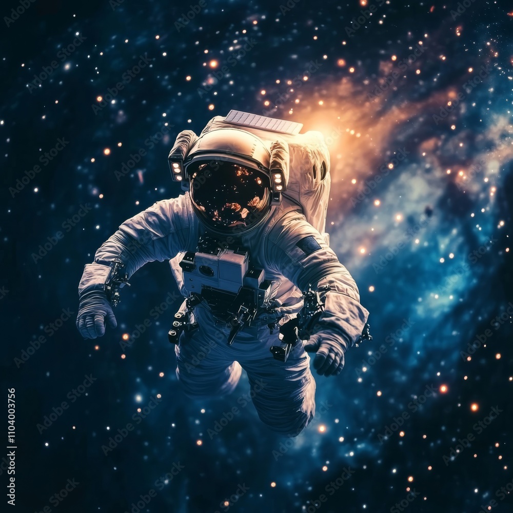 Space-themed design with an astronaut and galaxy background Space-themed design with an astronaut and galaxy background