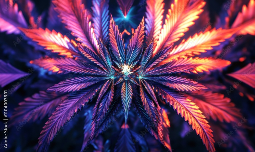 Vibrant Cannabis Leaf with Neon Lighting