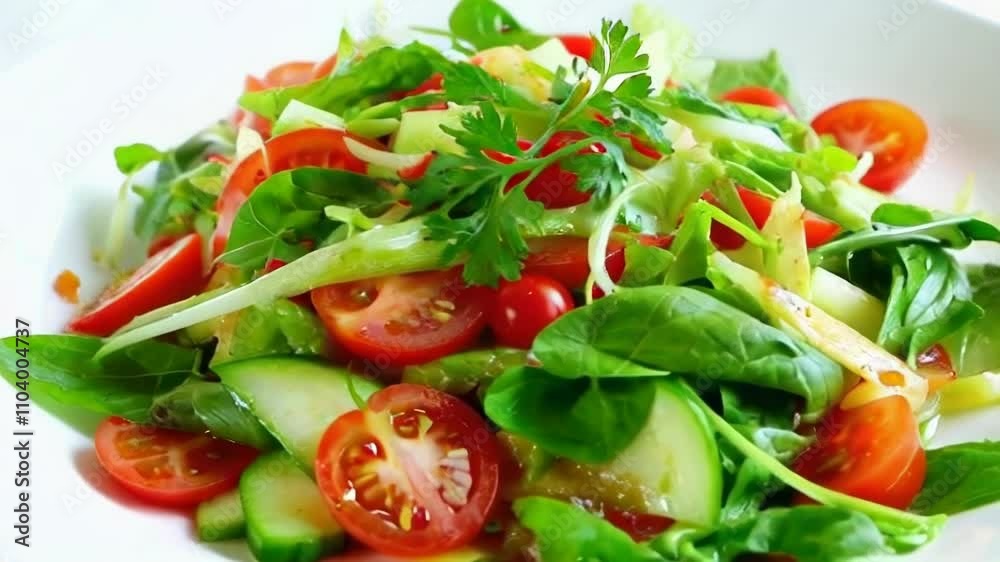 A colorful salad featuring fresh vegetables like tomatoes and spinach, emphasizing vibrant presentation and healthy eating. A colorful salad featuring fresh vegetables like tomatoes and spinach, emphasizing vibrant presentation and healthy eating.