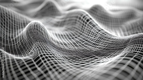 Abstract surface with a flowing wireframe pattern, perfect for science and technology art