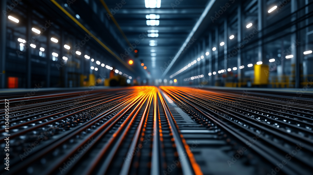 The vastness of an industrial facility is emphasized by the orderly rows of steel wire rods, their metallic sheen glowing under natural light. The vastness of an industrial facility is emphasized by the orderly rows of steel wire rods, their metallic sheen glowing under natural light.