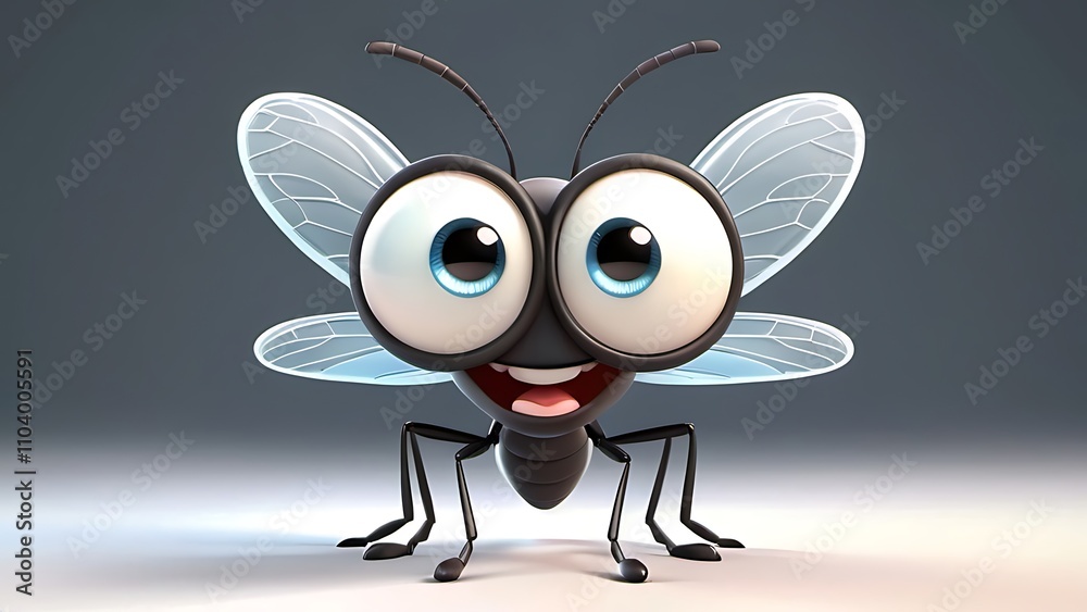Obraz premium Adorable 3d rendered cute happy smiling and joyful insect mosquito cartoon character 