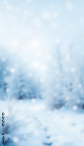 This ethereal winter landscape captures the beauty of a snowy forest, shrouded in a soft, dreamy mist. The blurred background and gentle snowfall create a sense of tranquility and mystery. 