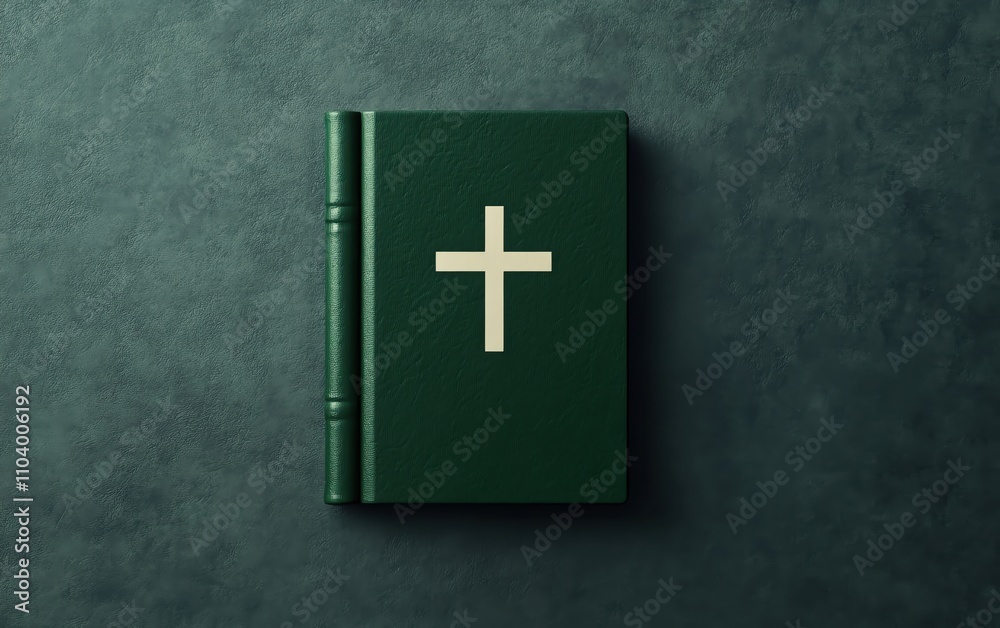 Fototapeta premium Green Leather Bible with Cross Design