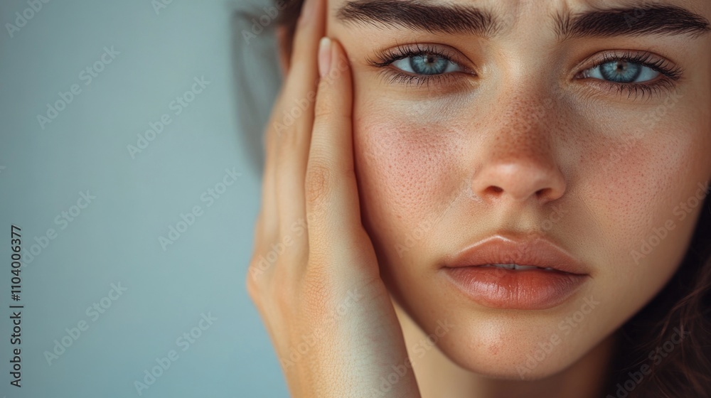 Close-up portrait of a woman with distinctive freckles on her face Close-up portrait of a woman with distinctive freckles on her face